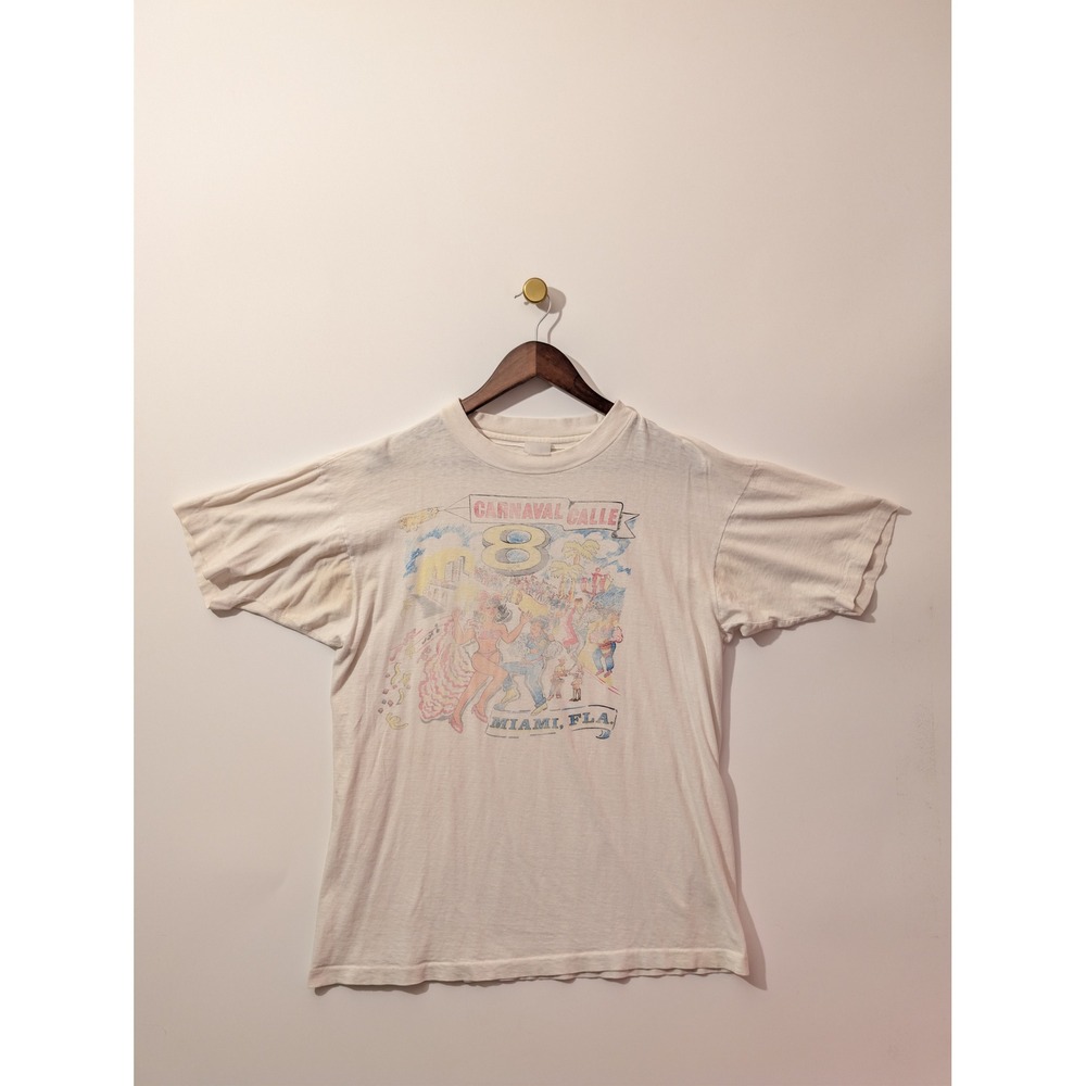 Vintage Carnaval Calle 8 T-Shirt Mens M White Fair Graphic Miami Florida 80s Tee